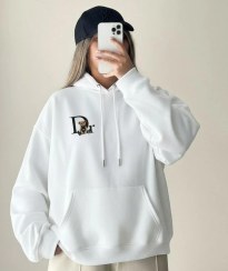 تصویر هودی دخترانه توکرکی طرح خرسی رنگ سفید 