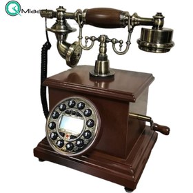 تصویر تلفن رومیزی چوبی والتر Walther، تلفن رومیزی سلطنتی کادویی شیک و هدیه نوستالژی با شماره‌گیر دکمه ای و کالر آیدی، مدل 952 