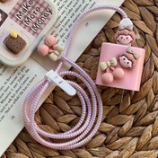 تصویر محافظ کابل دختر آلبالو برجسته روکش سیم + روکش آدابتور + دوعدد بست عروسکیP000121 