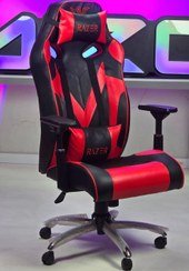 تصویر صندلی گیمینگ طرح ریزر مشکی قرمز و زرد مشکی 