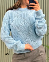 تصویر بلوز بافت زنانه طرح لوزی سایز ۵۴ رنگ آبی 