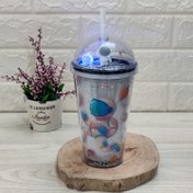 تصویر ماگ اسموتی طرح فضانورد با نی و چراغ دار پلاستیکی 