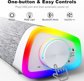 تصویر Computer Speakers Wired USB-Powered Bluetooth V5.3 PC Sound Bar Colorful RGB Lights with Switch Button Surround Sound Portable Computer SoundBar Speaker for Desktop Laptop Phone(Grey - ارسال 15 الی 20 روز کاری 