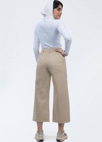 تصویر شلوار کتان واید لگ کرم Cream wide leg linen pants