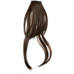 تصویر اکستنشن مو زنانه مدل چتری کم پشت بغل دار رنگ قهوه ای تیره 