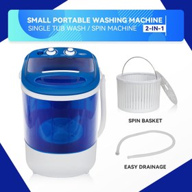 تصویر ماشین لباسشویی قابل حمل ZENY خودکار با ظرفیت 4 کیلوگرم ZENY Portable Mini Washing Machine 5.7 lbs Washing Capacity Semi-Automatic Compact Washer Spinner Small Cloth Washer Laundry Appliances for Apartment, RV, Camping, Single Translucent Tub Blue