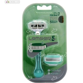 تصویر تیغ اصلاح پنج لبه سیستمی همراه ته یدک مردانه لمسر 1 عددی Lemser 5 Blade Portable Dispsable for Man 1 pc