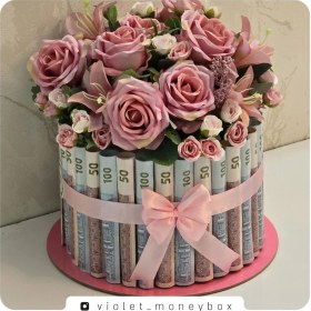 تصویر کیک تولد یک طبقه با گل مصنوعی 