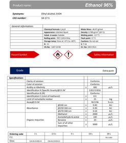 تصویر اتانول 96 درصد Extra Pure دکتر مجللی Ethanol