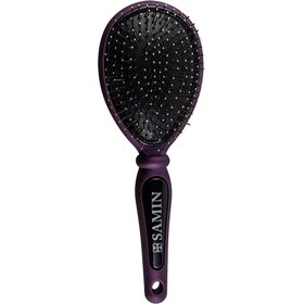 تصویر برس مو طرح بیضی مدل دانه فلزی ثمین بنفش Samin Style Hair Brush