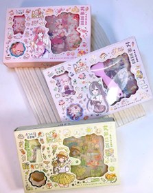 تصویر ست استیکر و دفترچه استیکری کاردک دار Set of stickers and a sticker book with spatula