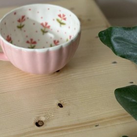 تصویر ماگ صدفی گل صورتی خرید ماگ سرامیکی صدفی گل صورتی