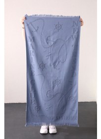 تصویر تولیدات ترند: حوله ساحلی بافت‌دار ۱۰۰% پنبه - آبی برند favora Trend 100% Cotton Embossed Beach Towel - Blue