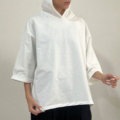 تصویر هودی زنانه کلاهدار آستین سه ربع مشکی 