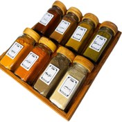 تصویر جا ادویه ی ۸ تایی درب چوبی با استند کشویی (با ادویه ی مرغوب اهواز) 