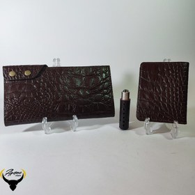 تصویر ست کیف پول و جاکارتی و دورفندکی چرم طبیعی کد 150 wallet set