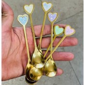 تصویر ست قاشق چای خوری قلبی ۶ عددی استیل طلایی 