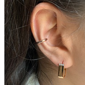 تصویر گوشواره مستطیل بالا نگین - طلایی 