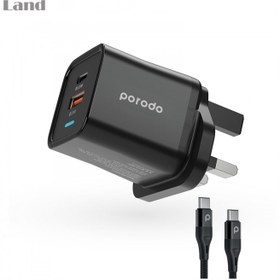 تصویر آداپتور پرودو مدل | PORODO DUAL PORT/TYPE-C/35W Porodo adapter model | DUAL PORT/TYPE-C/35W