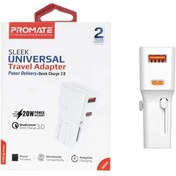 تصویر شارژر دیواری فست و PD دو پورت Promate مدل TriPlug-PD20 20W - سفید 