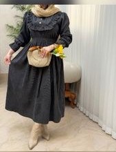 تصویر پیراهن مانتوعروسکی مخمل کبریتی کمرکش 