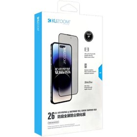 تصویر محافظ صفحه نمایش شیشه ای حریم خصوصی برای آیفون اپل 15 پرو KUZOOM iPhone 15 pro Kuzoom Privacy Glass