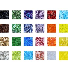 تصویر ملیله کامل 7 میل نوک مدادی بسته 10 گرمی Glass Tube Beads AB Color Round Bugle 7