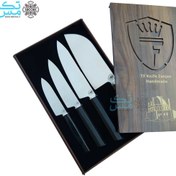 تصویر ست چاقوی آشپزخانه TF زنجان ۴ پارچه با جعبه چوبی 