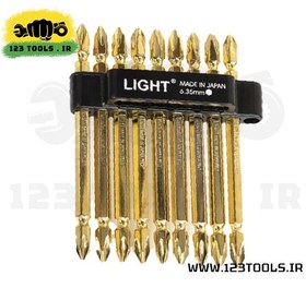 تصویر ست 10 عددی نوک پیچ گوشتی بلند لایت ژاپن (دو سر چهارسو) مدل 8110 Light Screwdriver Bits 8110