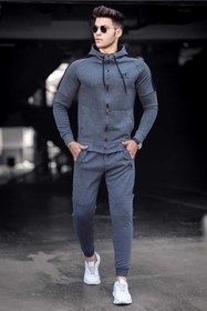 تصویر ست گرمکن مدل اسلیم فیت کلاه دار زیپدار طرح دار کاپوت دار جیب دار طرح چاپی مردانه مدمکست Madmext (برند ترکیه) 
