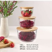 تصویر ست کاسه شیشه ای گرد لیمون مدل ۲۲۱۲ با درب چوبی 