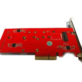 تصویر کارت تبدیل PCI-E به M.2 از نوع M-KEY و B-KEY و mSATA + دو پورت SATA 6GB 