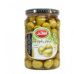 تصویر زیتون شور سبز ریز سحر 640 گرمی 