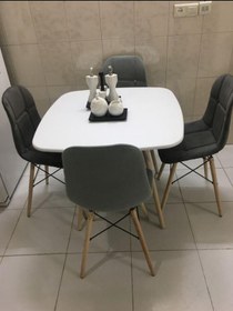 تصویر میز و صندلی ناهارخوری - طوسی تیره / سفید 