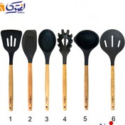 تصویر کفگیر و ملاقه یونیک مدل UN1170 دسته چوبی سیلیکونی 