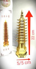 تصویر مجسمه برج پاگودا یا برج دانش فلزی 22 سانتی طلایی 