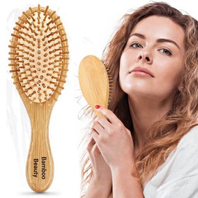 تصویر برس چوبی بامبو بیوتی مدل بیضی شانه سرتیز Bamboo beauty Wooden HairBrush 