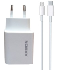 تصویر شارژر دیواری آرسون مدل AN-W20W به همراه کابل تبدیل MicroUSB 