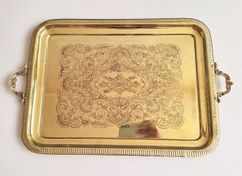 تصویر سینی برنجی مستطیل هندی بزرگ 