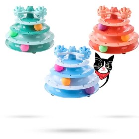 تصویر اسباب بازی گربه 3 طبقه با 3 توپ طرح دو چرخ – 3-tier cat toy with 3 balls, two-wheel design 