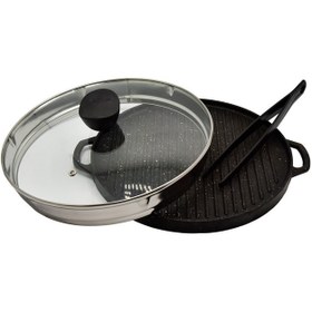 تصویر تابه گریل چدن گرد کد 6003 یونیک small round cast iron grill pan 6005 unique