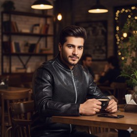 تصویر کاپشن چرم طرح پوست مار ساده مردانه مدل Yasan 