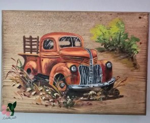 تصویر تابلو نقاشی روی چوب طرح ماشین 