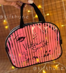 تصویر کیف آرایش طلقی صورتی سایز متوسط - طرح 