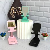 تصویر هلدر رومیزی موبایل Konfulon با پایه فلزی و قابلیت تنظیم ارتفاع – موجود در رنگ‌های سبز، صورتی (با آینه) و مشکی Konfulon Desktop Phone Holder with Metal Base and Adjustable Height – Available in Green, Pink (with Mirror) and Black