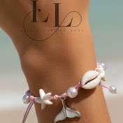 تصویر دستبند زنانه آویزدار دم وال و صدف (بند صورتی) 