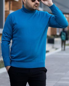 تصویر بافت یقه اسکی آبی مدل 1803 