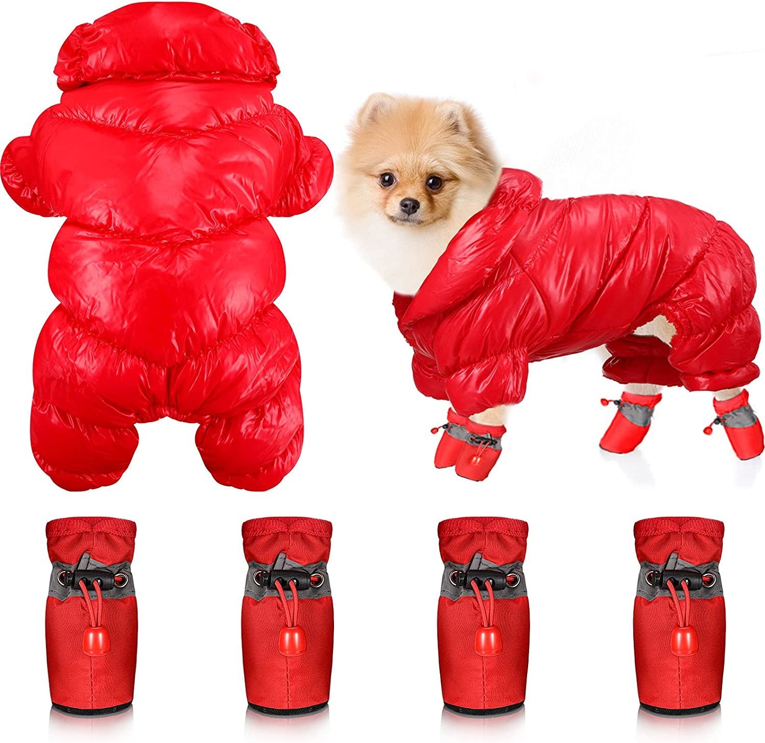 خرید و قیمت کاپیشن زمستانی سگ با ست 4 تکه چکمه گرم برند: Frienda کد : PS  555 ا Dog winter coat with a set of 4 warm boots. Brand: Frienda. Code: PS  555 | ترب