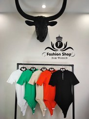 تصویر بادی نیم زیپ یقه گرد آستین کوتاه فری سایز 