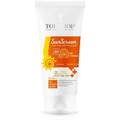 تصویر کرم ضدآفتاب بی رنگ برند تاپ شاپ مدل SPF50 مناسب انواع پوست حجم 50 میلی لیتر 